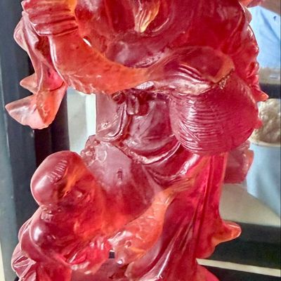 Sale Photo Thumbnail #93: Carved Cherry Amber Resin Scholar and Attendant Figurine