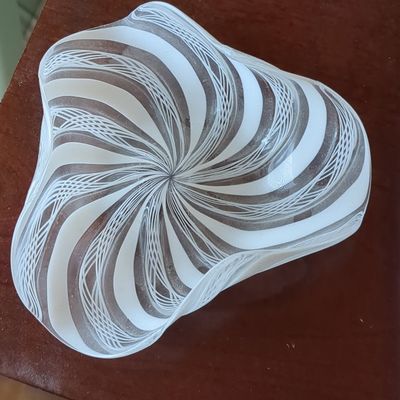 Murano Zanfirico Latticino Glass Dish