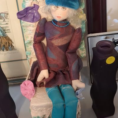 Artisan Cloth Doll with Mixed Media Chair