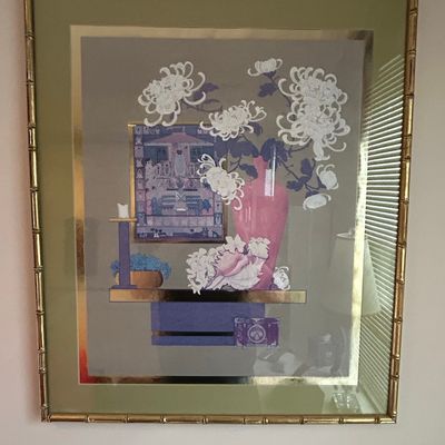 Vintage Still Life Print with Faux Bamboo Frame