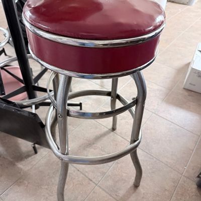 Sale Photo Thumbnail #80: Vintage Burgundy Vinyl and Chrome Bar Stool