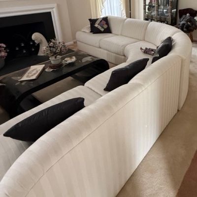 Sale Photo Thumbnail #6: Vintage Curved Sectional Sofa - Tone-on-Tone Stripe Upholstery