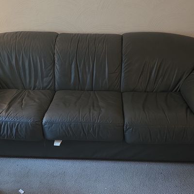 Vintage Postmodern Italian Leather Three-Seat Sofa