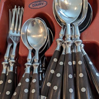 Sale Photo Thumbnail #141: Vintage Polka Dot Handle Flatware Set - Western Style