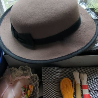 Vintage Taupe Felt Bowler Hat with Grosgrain Ribbon