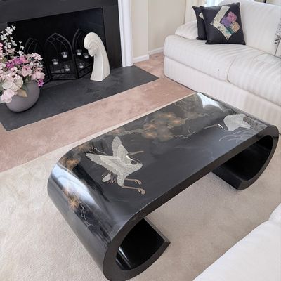 Sale Photo Thumbnail #7: Karl Springer Style Chinoiserie Crane Lacquer Waterfall Coffee Table