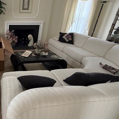 Sale Photo Thumbnail #5: Vintage Curved Sectional Sofa - Tone-on-Tone Stripe Upholstery
