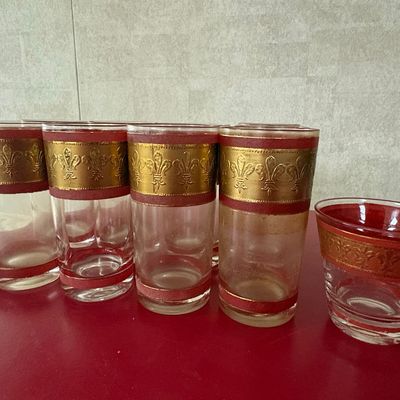 Vintage Red and Gold Fleur-de-Lis Glassware Set by Culver Ltd.