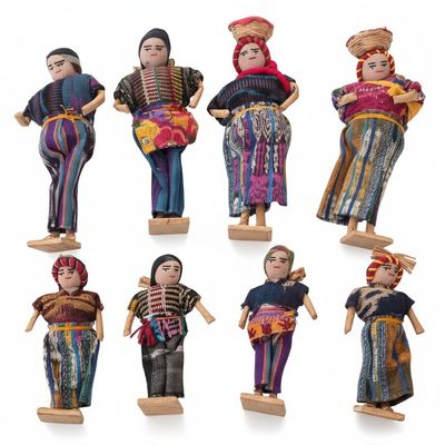 Collection of 8 Vintage Guatemalan Folk Art Dolls