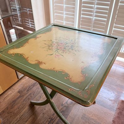Sale Photo Thumbnail #57: Vintage Italian-Style Hand-Painted Floral X-Frame Card Table