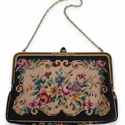 Vintage Petit Point Floral Handbag - Made in Austria