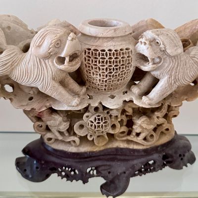Sale Photo Thumbnail #46: Chinese Carved Soapstone Foo Lion Incense Burner