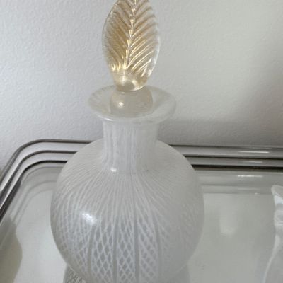 Sale Photo Thumbnail #64: Murano Zanfirico Filigree Glass Perfume Bottle with Leaf Stopper
