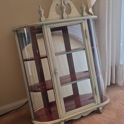 Ferguson Bros Federal Curved Glass Mahogany Wall Hanging Curio Cabinet