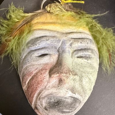 Sale Photo Thumbnail #124: Artisanal Decorative Clay Face Mask with Feathers