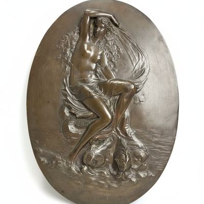 Sale Photo Thumbnail #17: Art Nouveau Bronze Plaque of a Nymph with Fish