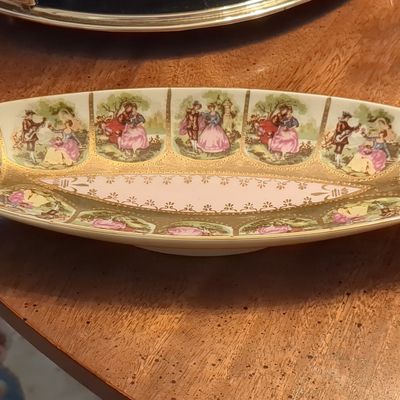 Vintage Arnart Creation Porcelain Oval Relish Dish with Courting Couples