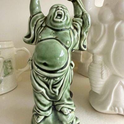 Sale Photo Thumbnail #193: Vintage Siam Celadon Crackle Glaze Laughing Buddha Figurine