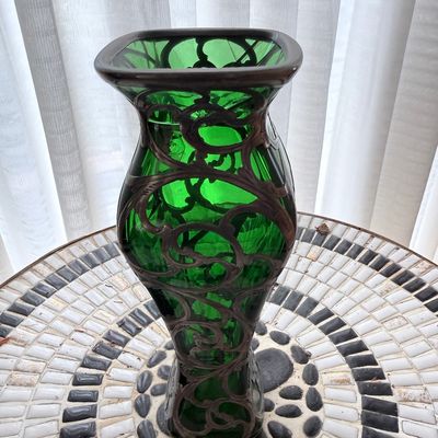 Sale Photo Thumbnail #31: Alvin Sterling Silver Overlay Emerald Green Glass Vase