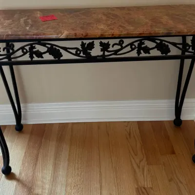 Rectangle Wrought Iron Sofa / Entry Table marble Top 46x21x30