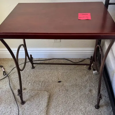 Wrought Iron Table w Wood Top 24x17x26