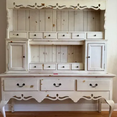 White Washed Wooden Kitchen Cabinet 72x19x84.5