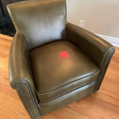 Olive Green Leather Roll Arm Swivel Chair 33x33x32
