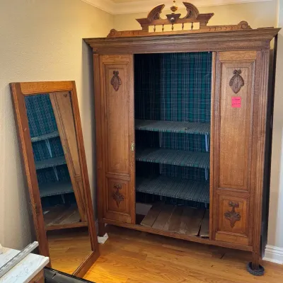 Antique Oak Armoire 65.5x25x79