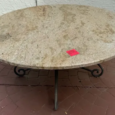 Round Marble Top Wrought Iron Table 61” Dia x30”