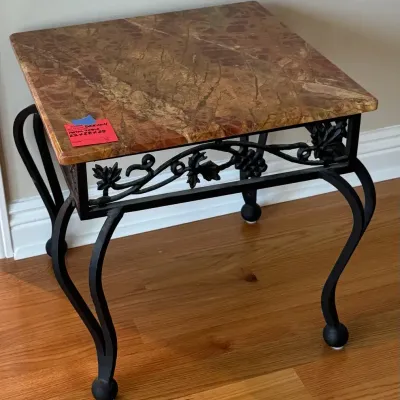 Square Wrought Iron End Table w Marble Top 22x22x23