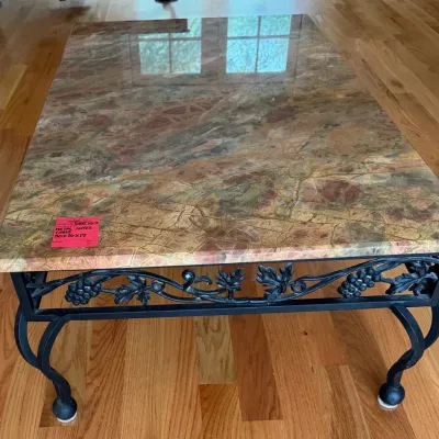 Rectangle Wrought Iron Coffee Table w Marble Top 50x30x17