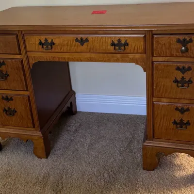 Colonial Revival Birds Eye Maple Pedestal Desk 49x19x30
