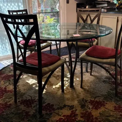 Five Piece Dining Set With Round Glass Top Table 54x30