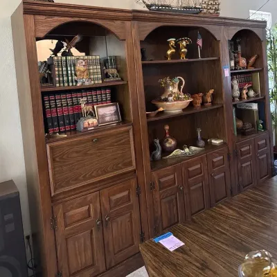 Three-Piece Wooden Wall Unit With Pull Down Desk Compartment 103.5x16x76*Contents Not Included*