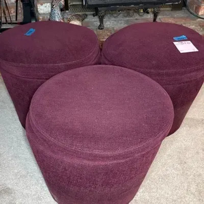 Three Burgundy Fabric Storage Ottoman 18x16