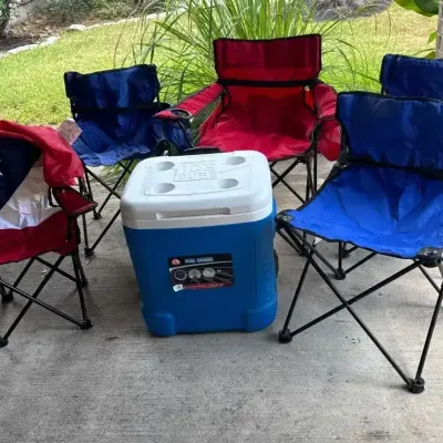 Sling Chairs With Covers And Igloo Cooler