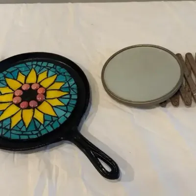 Vintage Refurbished Griddle And Wall Mounted Mirror 