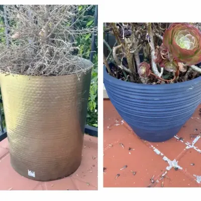 Large Outdoor Planters, Plastic and Brass | 2 Pieces 