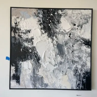 Abstract Wall Art Textured Painting | Black Grey White