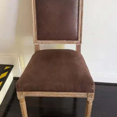 Brown Plush Leather Chair, Distressed Paint 