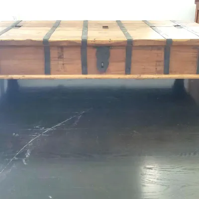 South Asian Solid Wood Coffee Storage Table, Wrought-iron Hardware