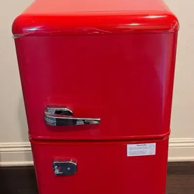 Flaming Red Retro Fridge, Mini Size | Works!