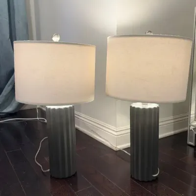 Modern Gray Ceramic Base Table Lamps, Pair | Tested