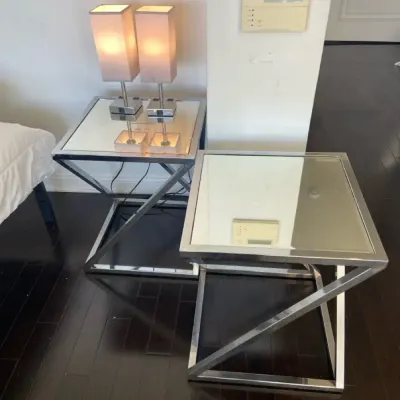 Modern Chrome Mirror-Top End Tables (2) and 15” Touch Charging Table Lamps (2)