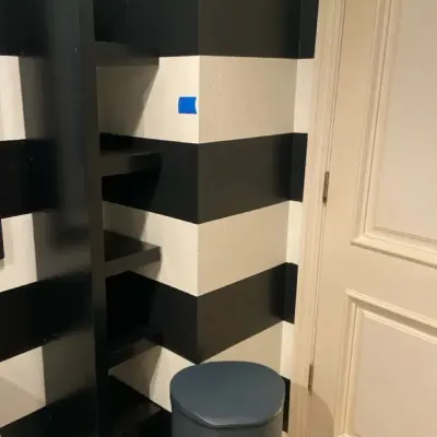 IKEA 75” Lack Shelf Unit and 24” Blue Step On Trash Can 
