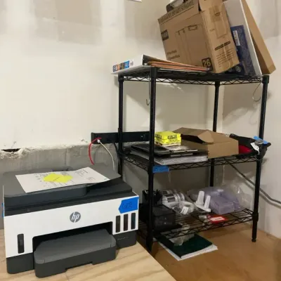 HP Smart Tank 7301 Printer, Wire Rack And Office Supplies