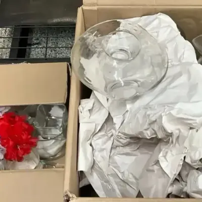 2 Boxes of Contemporary Clear Glass Vases