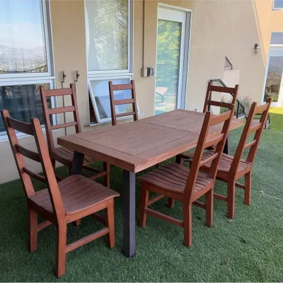 Teak Patio Dining Table with 6 Chairs