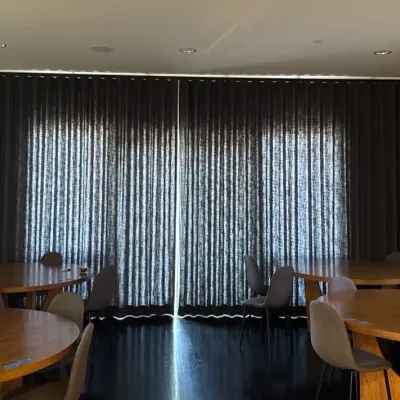 Linen Texture Roman Shade And 2 Large Custom Curtain Panels