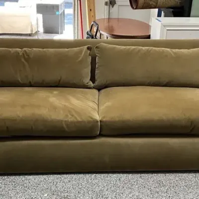 English-Style Olive Green Plush Skirted Velvet Sofa, Down-Filled